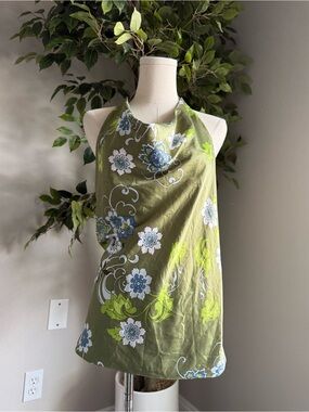 Ann Taylor Silk Olive Green Floral Halter Top Women’s Plus Size 16